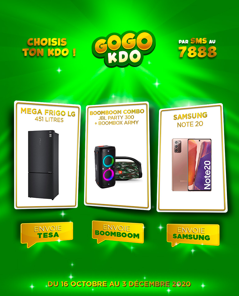 1 Mega Frigo LG 451 Litres<br/>
1 Boomboom Combo - JBL Party 300 + Boombox Army<br/>
1 Samsung Note 20