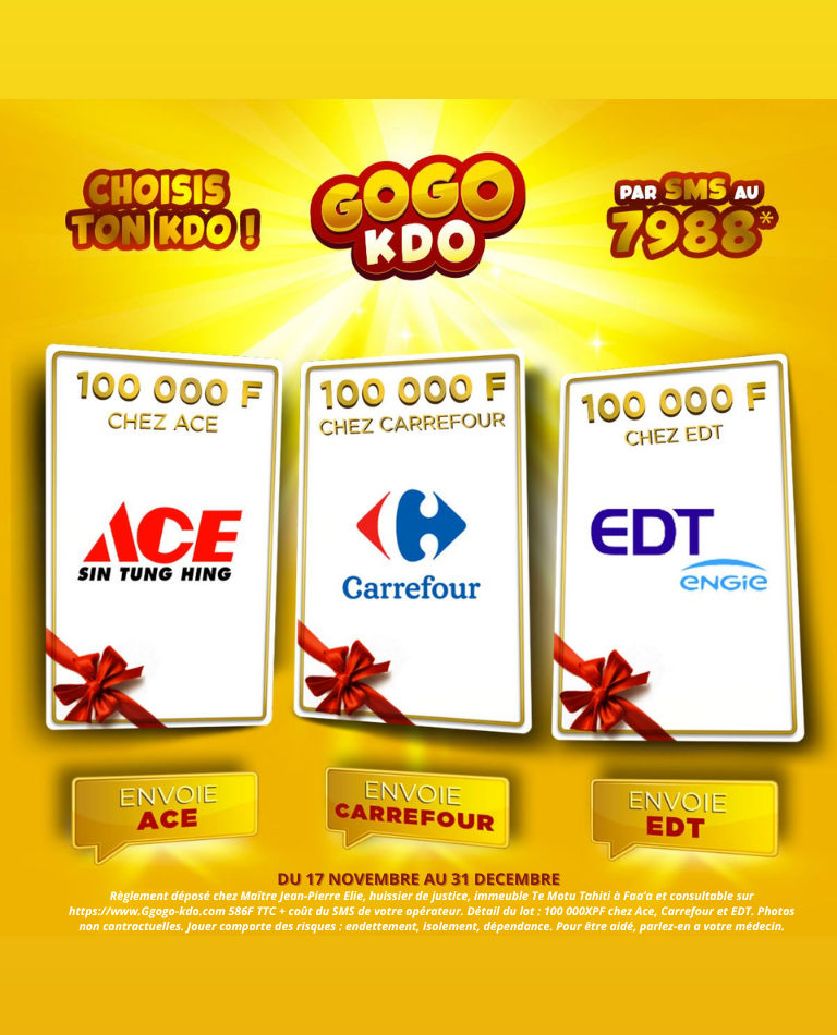 100 000 F chez ACE<br/>
100 000 F chez CARREFOUR <br/>
100 000 F chez EDT<br/>